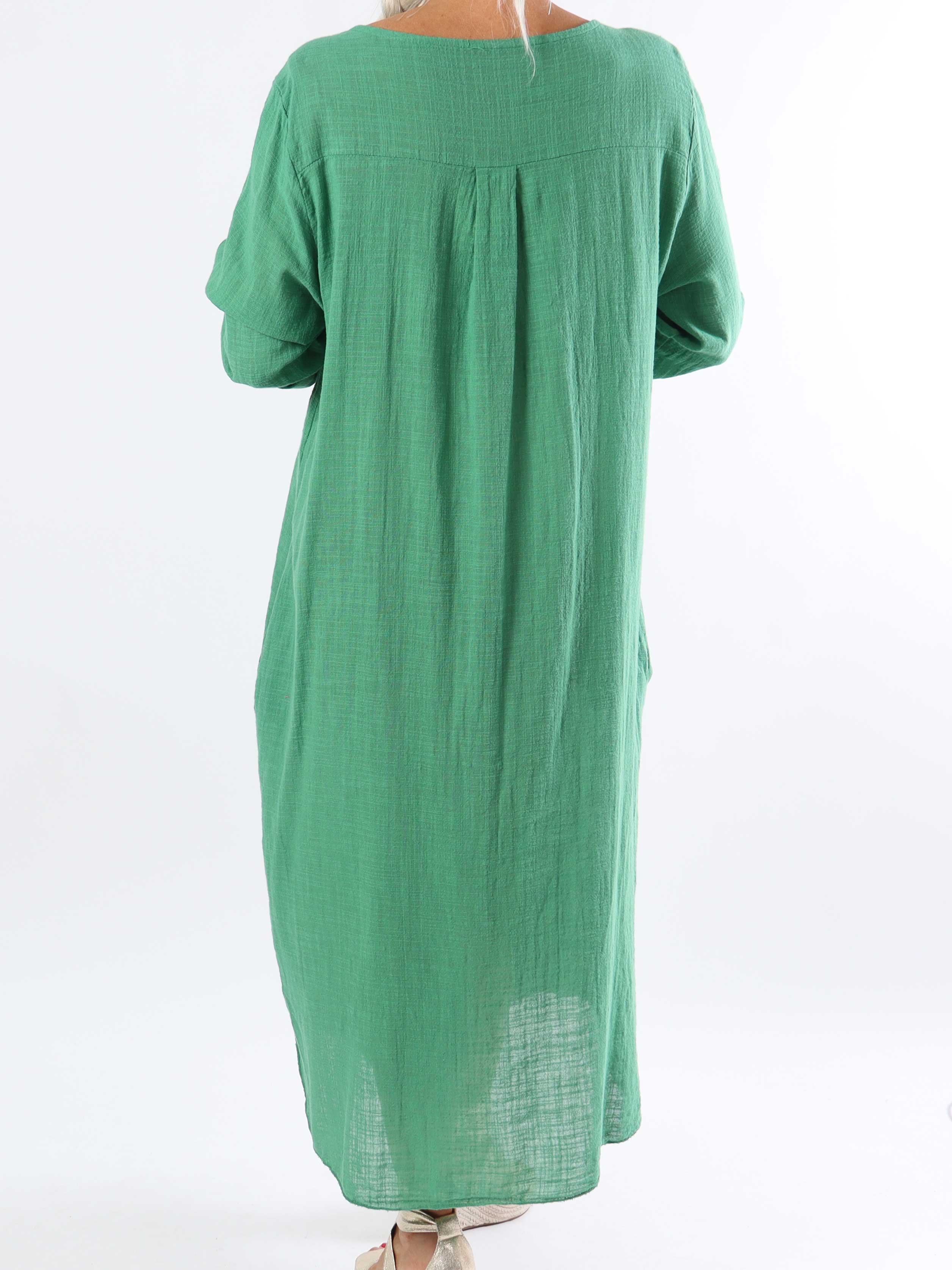 Arizona - Lang plus size bomuldskjole i hørlignende stof